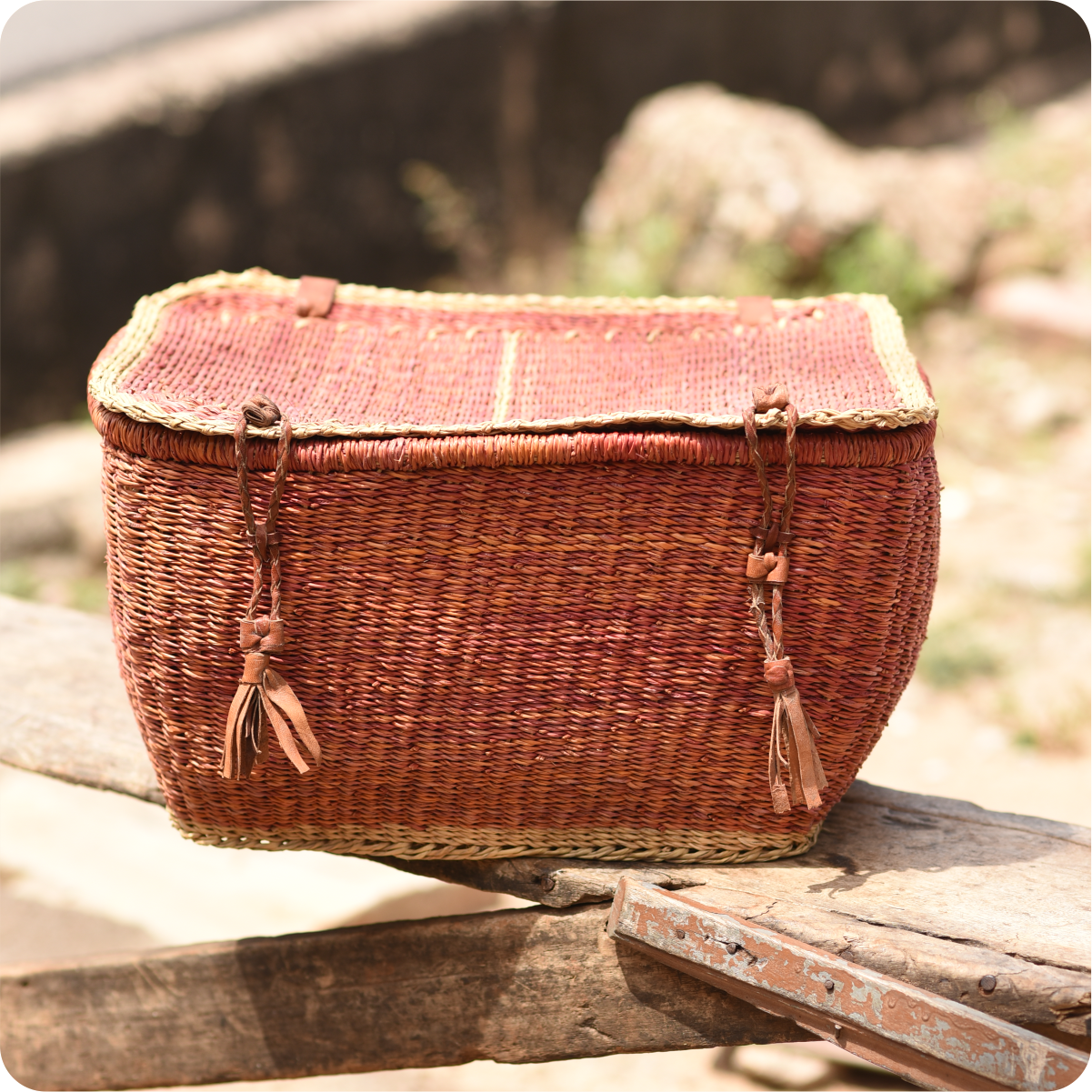 Bolga Four Square Basket With Cover - Image 2