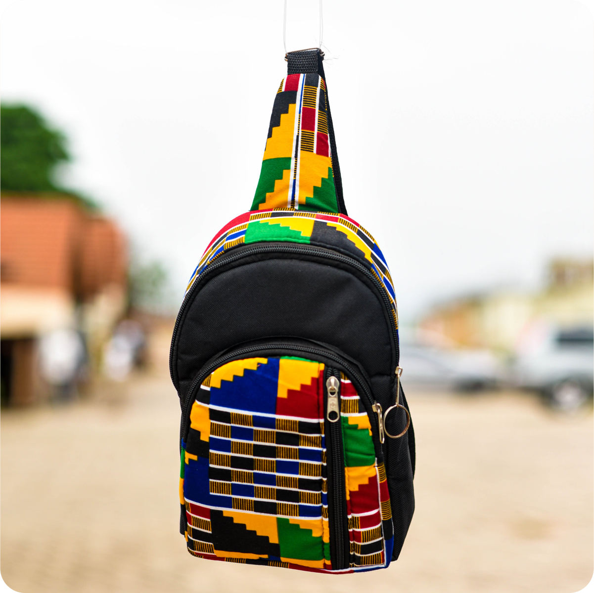 Dwakrom African Print Leather Side Bag Black Design 2