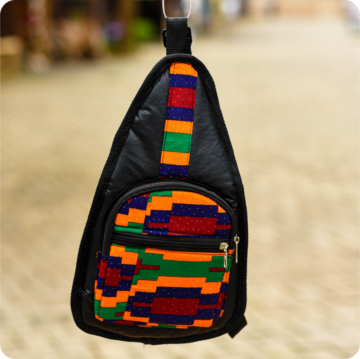 Dwakrom African Print Leather Side Bag Black Design 3