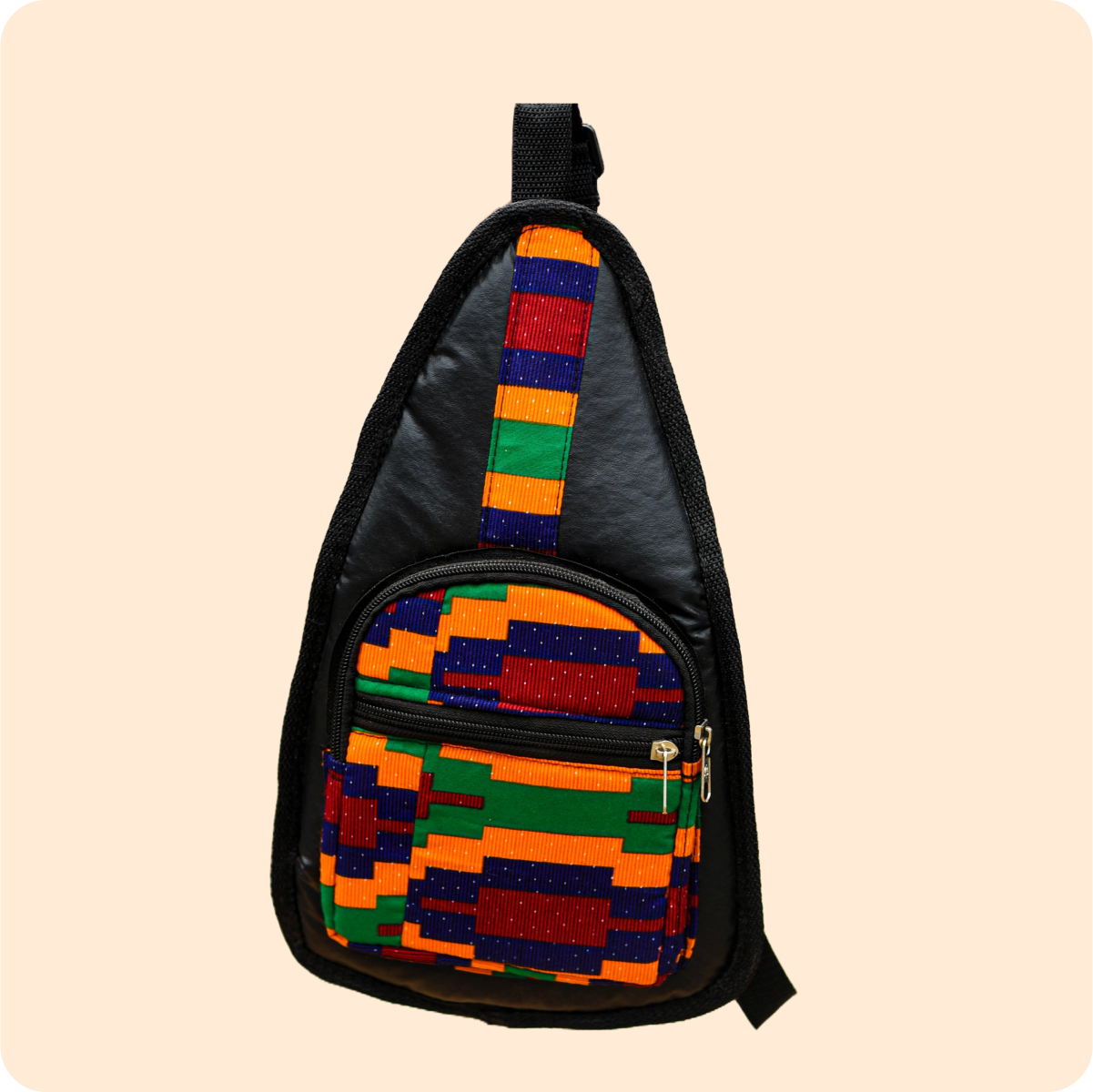 Dwakrom African Print Leather Side Bag Black Design 3 Pa