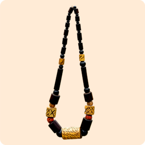 Single Black And Yellow Beaded Necklace