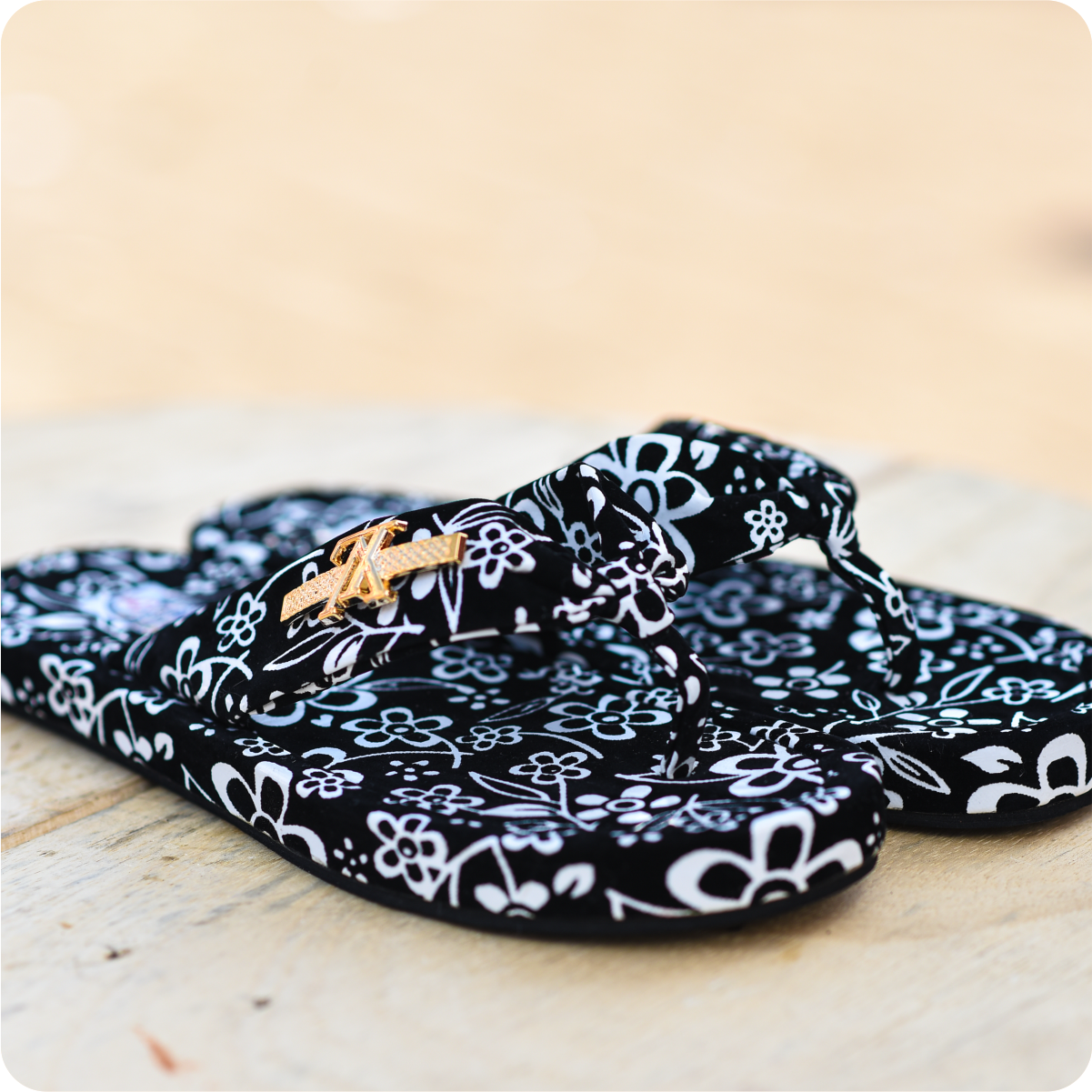 Black and White Flower Slippers - Image 2